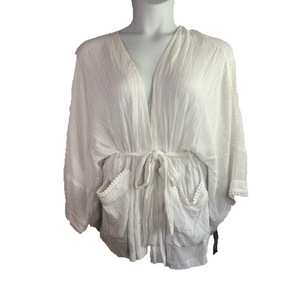 I.N.C International Concepts Bright White Gold Thread Boho Cover-Up Size SKU1099